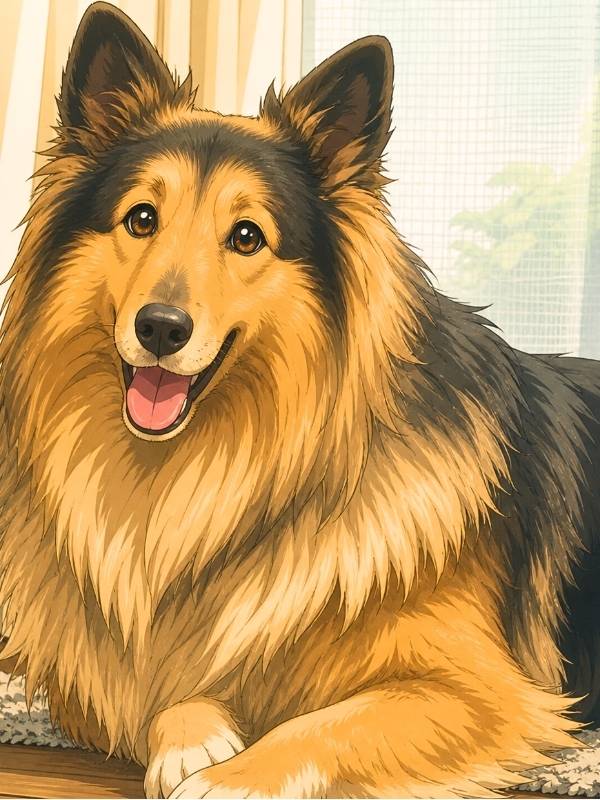 朝ドラ『ひまわり』南田家の愛犬リキのイラスト（AI生成）
