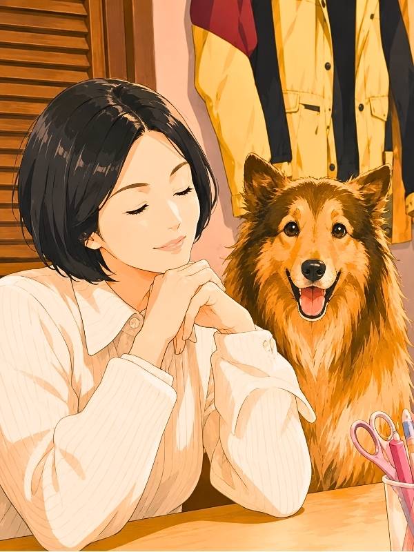 朝ドラ『ひまわり』あずさとリキが並んで仲良くくつろぐイメージイラスト